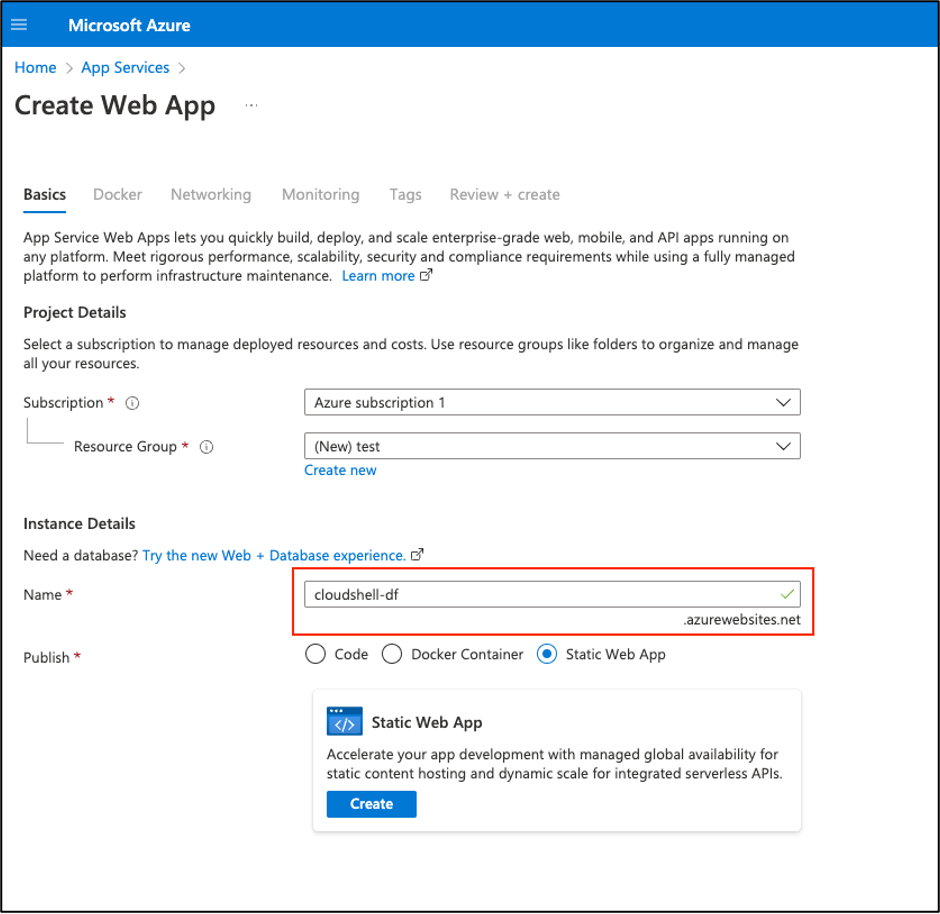 new Azure App Service web app