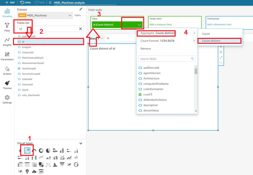 AWS QuickSight Analysis creating KPI Visualization